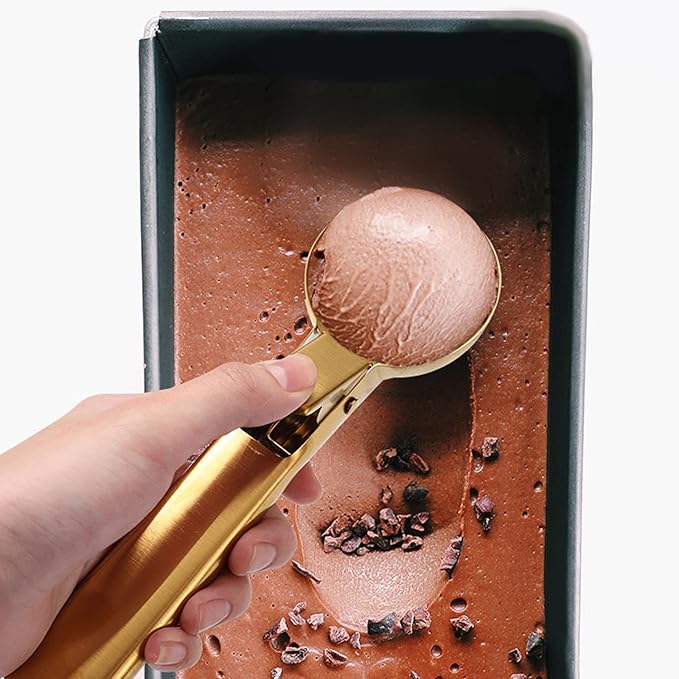 Ice Cream Scoop, 2Pcs Stainless Steel Gold Cookie Scoop with Trigger Melon Baller Scooper Cones, Specialty Tools and Gadgets, Ice Cream Spoon Food Scoop for Frozen Yogurt Sundaes Fruit Cookie