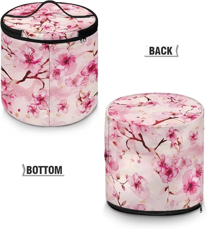 Cherry Blossom Electric Pressure Cooker for Picnic Pink Butterfly Insulation Bag Hand Washable Pressure Cooker Storage Bag Protective Hood with Pocket, Fork Pickled Cucumber