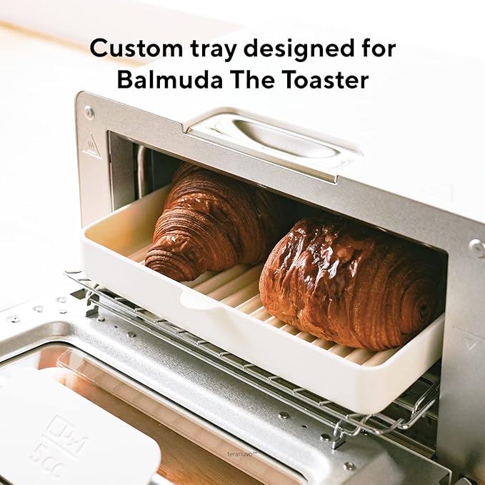 Teranuvo Silicone Oven Tray compatible with BALMUDA The Toaster Oven - safe to use, non toxic, durable, dishwasher safe, heat resistant, silicone liners for air flow and drain oil, non stick (White)