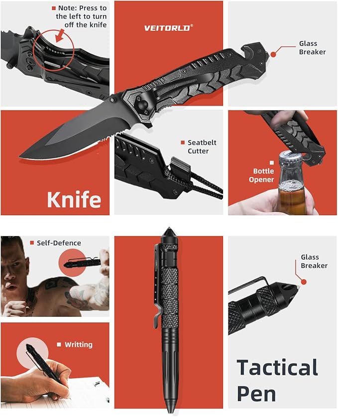 VEITORLD Gifts for Men Dad Him Christmas - Survival Gear and Equipment 12 in 1, Survival Kits - Cool Unique Fishing Hunting Birthday Gifts for Husband Teen Boy Boyfriend Women, Mens Stocking Stuffers