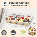 WIKDAY 12 Count x 12 Sets Plastic Cupcake Containers, Durable and BPA-Free Cupcake Holder with Lid for Easy Transport Storage, Stackable Clear Cupcake Carriers, Reusable Dessert Boxes