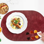 ADRIMER Placemats, Heat Resistant Oval Placemats Set of 12 Washable 12 x 17 Inch, Waterproof Table Mats, Wipeable Pu Place Mats for Kitchen, Dining Room, Wine Red