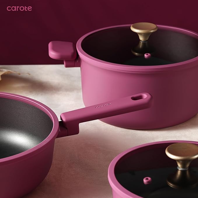 CAROTE Non Stick Pots and Pans Set, Cookware Sets Nonstick, Kitchen Cooking Set with Stay-Cool Handles,with Silicone Tools and Pot Protectors,16 Piece