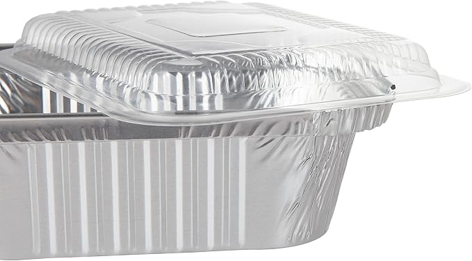 Waytiffer Aluminum Foil Pan 5.5" x 4.5" (50 Pack) Disposable Cookware with Lids/Aluminum Foil Food Containers/Meal Prep Freezer Drip Pans BBQ Potluck Holidays Silver