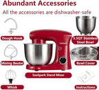 Stand Mixer, 3 in 1 Stand Mixer, 5.5Qt Electric Mixer, Mixer with Stainless Dough Hook, Wire Whip & Beater, Food Mixer for Baking, Cake and Most Home Cooks, Red