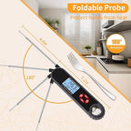 Meat Thermometer Digital with Countdown & Timer for Kitchen and Outside, Beef, BBQ, Turkey, Candy. with Foldable Probe - FDA-Compliant Chromium Content and Backlight