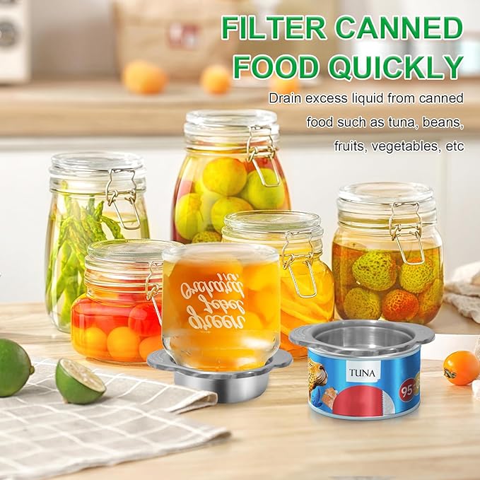 2 Pcs Stainless Steel Strainer, Metal Sieve Can Drainer, Food Grade Dishwasher Safe Tuna Press Oil Drainer Filter Colander for Kitchen Canned Beans Vegetables