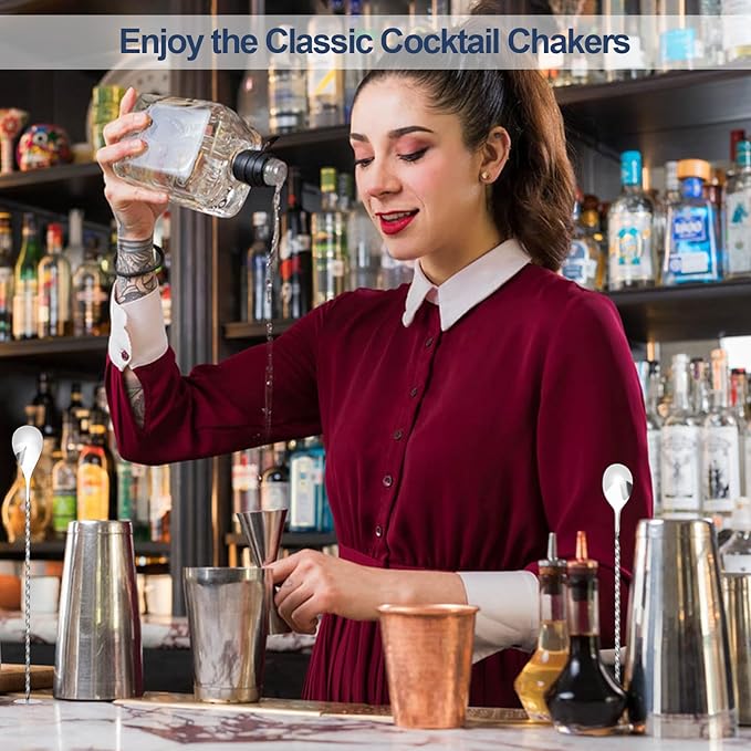 Mwellewm Cocktail Shaker Boston Shaker Set 15 Pcs Professional Bartender Kit Bar Shaker Stainless Steel Drink Shaker Bartending Martini Shaker Tin Mixed Alcohol Shaker Tool for Beginner(Silver)