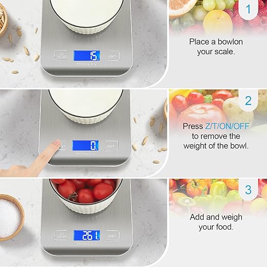 WIWUE GUO Food Scale, Kitchen Scale, Weight Scale Grams and Ounces for Weight Loss, Baking, Cooking, Keto and Meal Prep, LCD Display, 304 Stainless Steel