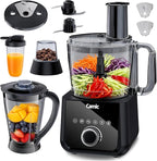 Camic Food Processor and Blender for Home Use, 600W, Blending, Grinding, Shredding, Slicing, Doughing, Meat and Vegetable Chopping, Ice Crushing, 6 Presets, Easy to Operate and Clean (Upgrade Version)