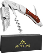 Waiters Corkscrew Wine Opener - Double-Hinged Fulcrum 3-In-1 Cork Screw Wine Bottle Opener Heavy Duty Stainless Steel & Pakka Wood. Serrated Foil Cutter. Beer Opener. Magnetic Gift Box