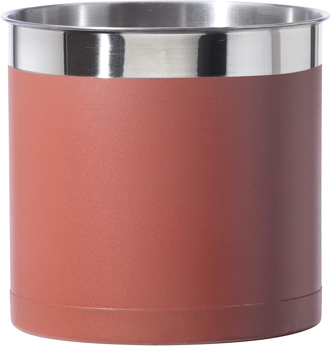 OGGI Stainless Steel Jumbo Utensil Holder - 7" Utensil Caddy, Weighted Base for Stability - Extra Large Utensil Crock and Countertop Utensil Organizer, Brick Red