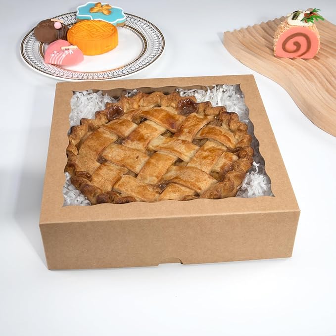 Brown Bakery Boxes with Window (36pcs, 9x9x2.5 Inch) for Christmas: Ideal for Pie, Cookies, Chocolate Covered Strawberries, Breakable Heart & Charcuterie
