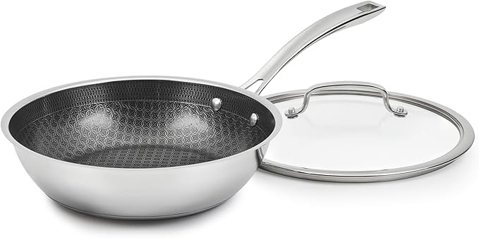 Cuisinart FusionPlus Hybrid Nonstick Stainless Steel Cookware, 10.25-Inch Deep Fry Pan Skillet with Cover, PFAS-Free PURELYSEAR Ceramic Technology, Scratch Proof, Cool Grip Handles, Dishwasher Safe