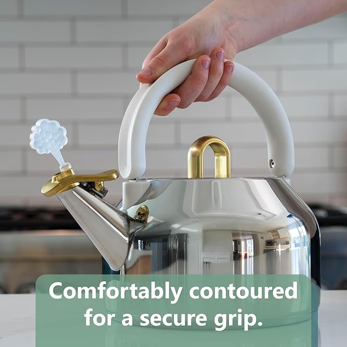 Michael Graves Design Steamy Kettle - Whistling 2.2 Quart Stainless Steel Stovetop Kettle, Induction Compatible, Ergonomic 2-Hand Grip Handle, Easy Flip Spout, Removable Lid, Fold-Down Storage Handle