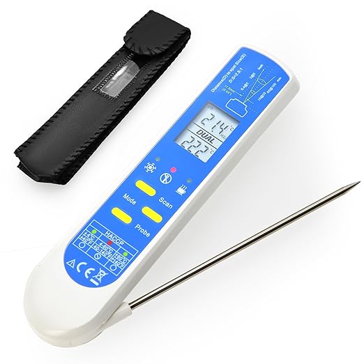 Instant Read Thermometer Waterproof Digital Meat Thermometer for Food with Bright LCD Screen 2 in 1 Infrared Thermograph with Meat Probe for BBQ Grilling Cooking Baking Kitchen (Model AMT206)