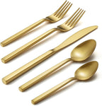 Alata Cube Matte Gold 40-Piece Flatware Set, Forged Cutlery Set, Service for 8, Stainless Steel Tableware with Square Handle for Home/Restaurant, Dishwasher Safe