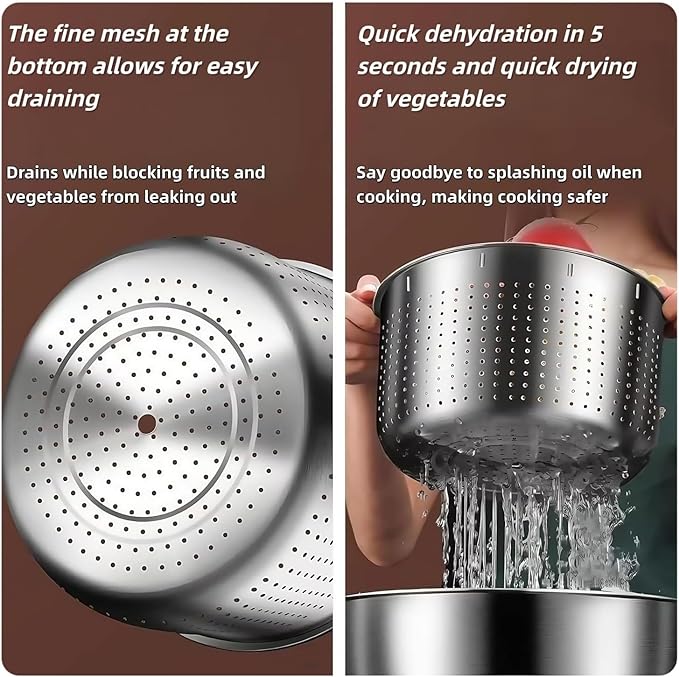 6L Stainless Steel Salad Spinner - Quick Spin Dryer for Vegetables, Lettuce, Fruit and Pasta, Commercial and Household Essential Kitchen Utensil