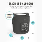 Martha Stewart Rice Cooker, 4 Cup (Uncooked) / 8 Cup (Cooked), Ceramic Non-Stick Removable Pot, Keep Warm, Measure Markings, Steam Basket, Brown & Sushi Rice, Quick Cook, Quinoa, Grains, Oats, Caviar Gray