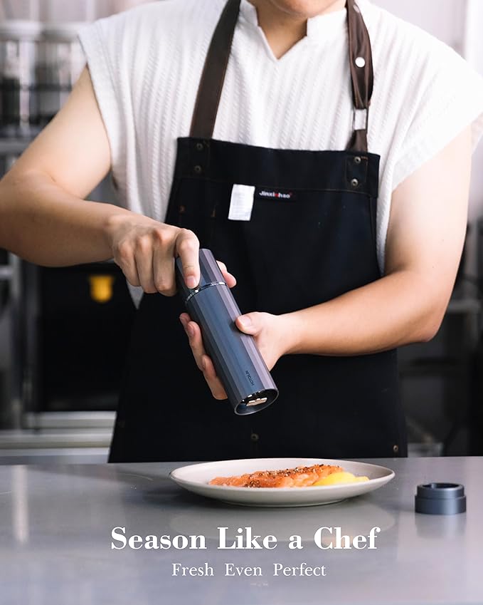 Manual Pepper Grinder, Heavy Duty Metal Pepper Mill with Adjustable Coarseness, High Output Grinding, Magnetic Powder Chamber, Refillable Pepper Grinder for Kitchen(Deep Gray)