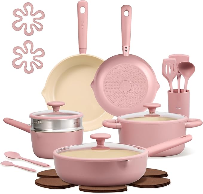 CAROTE 21pcs Cookware Set Nonstick Pots and Pans Set, Ceramic Cookware Set Induction Cookware, Non toxic Healthy Non Stick Kitchen Cooking Set, PFAS PTFE Free