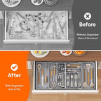 Lifewit Utensil Organizer for Kitchen Drawer, Expandable Cooking Silverware Tray, Adjustable Cutlery Flatware Holder, Plastic Spatula Tools Storage Divider, 21.3- 36 x 16.9", Gray