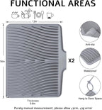 TIKNIK Silicone Dish Drying Mat, Stone Drying Mat for Kitchen Counter with Built-In Drain, Non-Slip Drain Pad with Built-in Drain, Heat Resistant Stone Drying Mat, Hangable, Grey-2pcs, 16" x 12"
