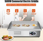 22" Commercial Electric Griddle,Electric Countertop Flat Top Griddle,110V 1600W Electric Flat Top Grill,Non-Stick Restaurant Teppanyaki Stainless Steel Grill,Adjustable Temperature Control