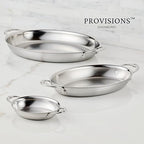 Hestan Provisions Oval Au Gratin Baking Dish, 2 Quart Clad Stainless Steel, 12.5 x 9 Inch - Oven Safe 600F, Kitchen to Table Serving, Designed with Thomas Keller