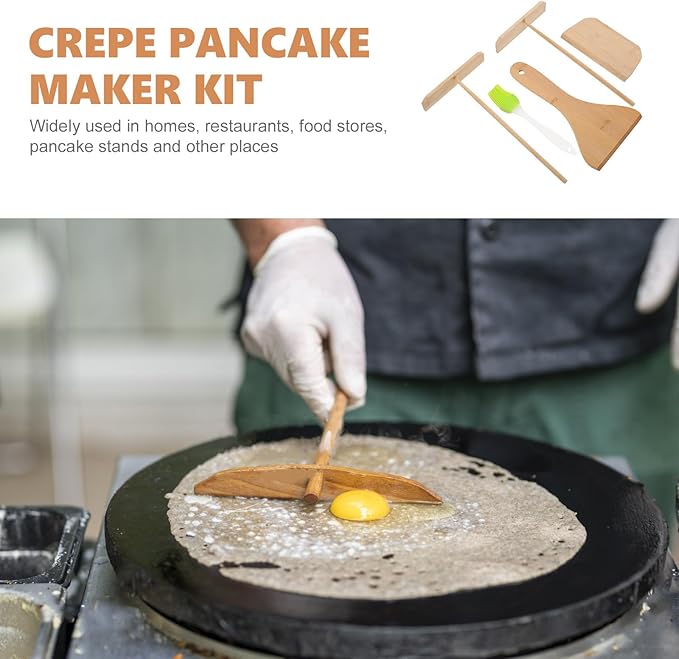 Uonlytech Wear-resistant Crepe Pancake Maker Kit with Spatula and Convenient Spreader, Household Pancake Cooking Tools Set, Five-piece Crepe Accessory for Home Kitchen Use Random Color