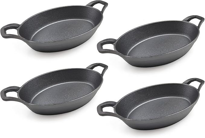 HAWOK Cast Iron Oval Casserole Dish, Au Gratin Cookware, 4 pcs
