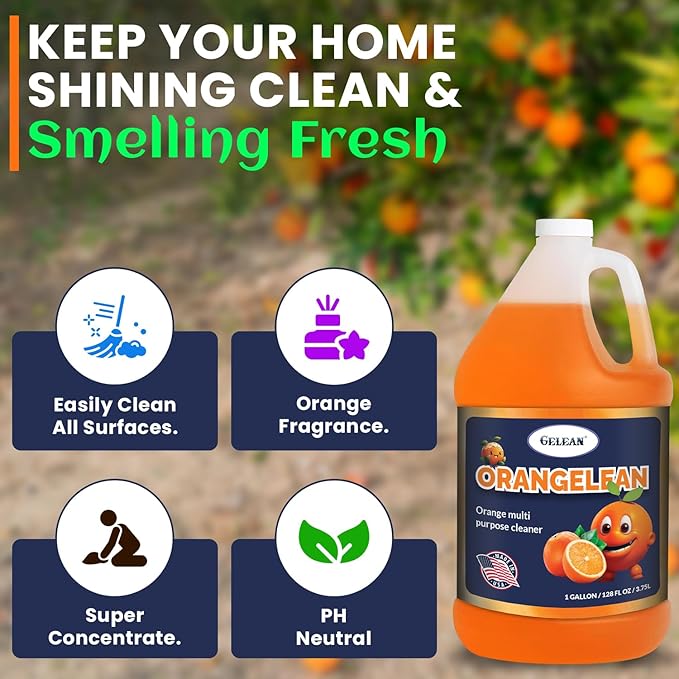 Multi Purpose Cleaner Pet Odor eliminator - Concentrate MAKES 64 GALLON - MADE IN USA- pH Neutral - ORANGELEAN Strong Odor Floor Cleaner - Orange Stain Remover 128 oz