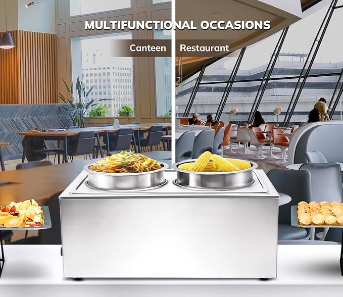 SYBO Food Warmer Commercial Grade Stainless Steel Bain Marie Easy to Clean Steam Table for Buffet Catering and Restaurants, ETL, CE ROHS Certified for Commercial, Safety (3 Sections)