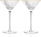 Viski Meridian Martini Glasses - Stemmed Fun Cocktail Glasses - Art Deco Ripple Gold Rimmed Crystal Glassware - 7.8oz Set of 2