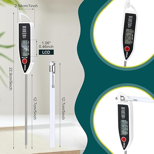 Copkim 12 Set Waterproof Food Thermometer for Water, Liquid, Candle and Cooking Digital Meat Thermometer with Long Probe Instant Read for Kitchen BBQ Grill Candy (White)