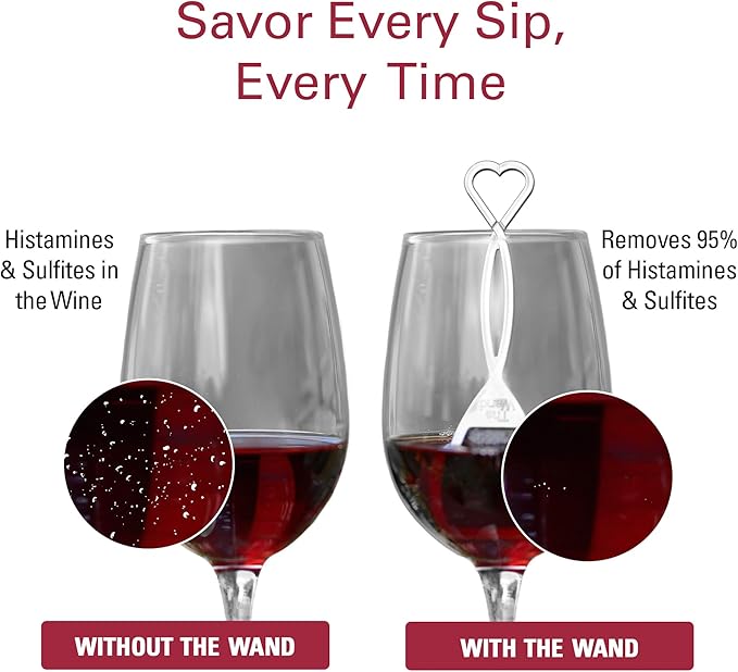 PureWine The Wand Wine Purifier - Red & White Wine Filters for Histamines & Sulfites, Sulfite Remover Sticks, Helps Allergies & Headaches, Gift Accessories for Women & Men - 8 Wands, Silver