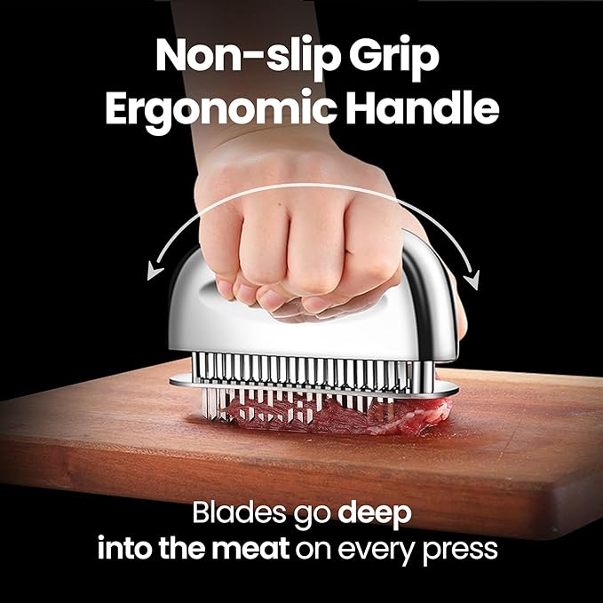 Meat Tenderizer Tool - Hand Held Blade Tenderizer for Meat - Ultra Sharp Needle Blades 100% Stainless Steel - Heavy Duty Kitchen Gadgets - Cooking Gadgets for Tenderizing Chicken, Steak, Veal, BBQ