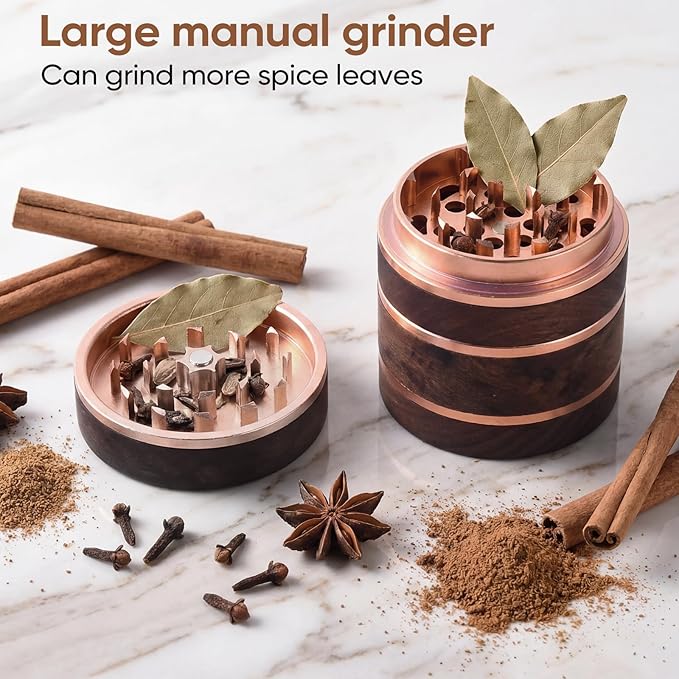 2.5" Manual Spice Grinder, Walnut Wood & Aluminum Seasoning Mill for Dry Spices, Compact Handheld Kitchen Tool (Wood Color)