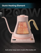 INTASTING Electric Kettle, Gooseneck Electric Kettle, ±1℉ Precise Temperature Control, Stainless Steel Interior, Quick Heating for Pour Over Coffee, Tea & Boiling Water, 0.9L (Pink)