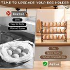 4-Tier Wooden Egg Holder Countertop, Egg Holder for Fresh Eggs, Farmhouse Kitchen Egg Tray Rack Holds 48, Firewood Stackable Egg Storage Basket with Carry Handle for Kitchen Refrigerator Counter