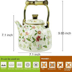 Vintage Enamel Tea Kettle, Fragrant Flowers Pattern Stovetop Teapot with Gold Handle, 2.5L Enamel Kettle Kitchen Decor, Ideal Gift for Housewarming Camping Coffee Pot