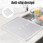 TIKNIK Silicone Dish Drying Mat, Stone Drying Mat for Kitchen Counter with Built-In Drain, Non-Slip Drain Pad with Built-in Drain, Heat Resistant Stone Drying Mat, Hangable, White-1pcs, 20" x 15"