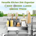 Ewaiira Stainless Steel Sink Caddy, Sponge Holder for Kitchen Sink with Brush Holder Dishcloth Rack, Rustproof Sink Organizer Countertop, Soap Dispenser Kitchen Organizers Storage Essentials, Gray9.8″