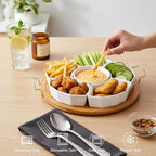 ZENFUN Chip and Dip Serving Set, 11'' Divided Serving Platters Tray for Party, 6-Compartment Removable Appetizer Snack Dishes, Round Sectional Serving Platter for Fruits, Condiment