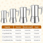 No Coating 2 Cup Thickened 304 Stainless Steel Moka Pot Stovetop Espresso Maker Italian Coffee Machine 100ml 3.3oz Suitable for Gas Induction Stovetop Greca Coffee Maker Percolator