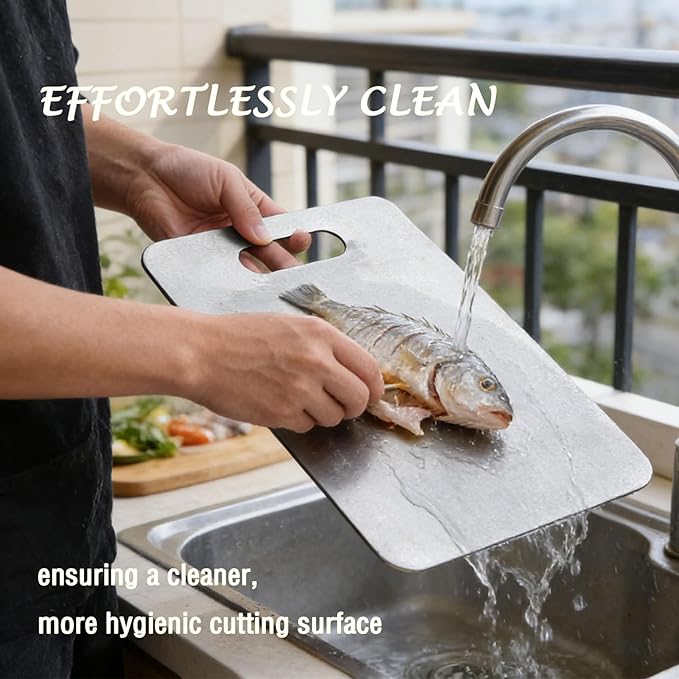 100% Pure Titanium Cutting Board Set of 3, Titanium Cutting Boards for Kitchen Dishwasher Safe, Food-Grade Metal Meat Chopping Board Mat for Cooking Tasks and Outdoor Charcuterie Party (S+M+L)