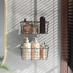 MaraFansie Hanging Kitchen Baskets Wire Storage Basket Adhesive and Screws Basket Over the Cabinet Door Organizer with Adhesive Strips and Screws Accessories, 2 Installations, 4 Pack, Black