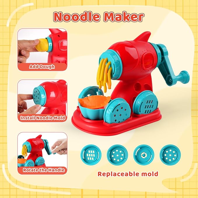 3-in-1 Color Dough Kitchen Creations Set for Kids Aged 3-8, 24 Colors Dough Playset with Ice Cream/Noodle/Hamburger Makers, Food Modeling Art Crafts Pretend Play Toys for Boys Girls