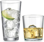 Glaver's Drinking Glasses Set of 12. Glassware set, 6 Highball Glass Cups, 6 Whiskey glasses. Classic Drinkware Set 17 oz Tall Glasses Set and 13 oz Rock Glasses.