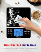 Ataller Food Scale with Nutritional Calculator, Kitchen Diet Scale, Digital Food Calorie Counting Scale for Meal Prep, Kitchen, Baking, Weight Loss, Resolution 1g, Max 5kg 11Ib, Tempered Glass, Black